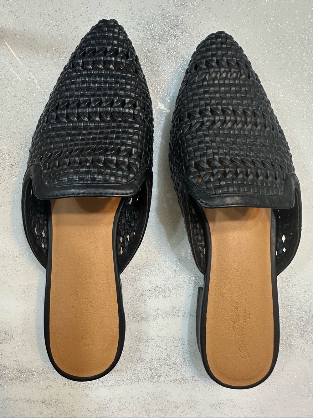 Universal Thread Black Woven Leather Slip-On Mules - Women